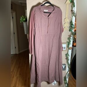 FLAX Brown Linen Maxi Prairie Dress Women’s Size Large